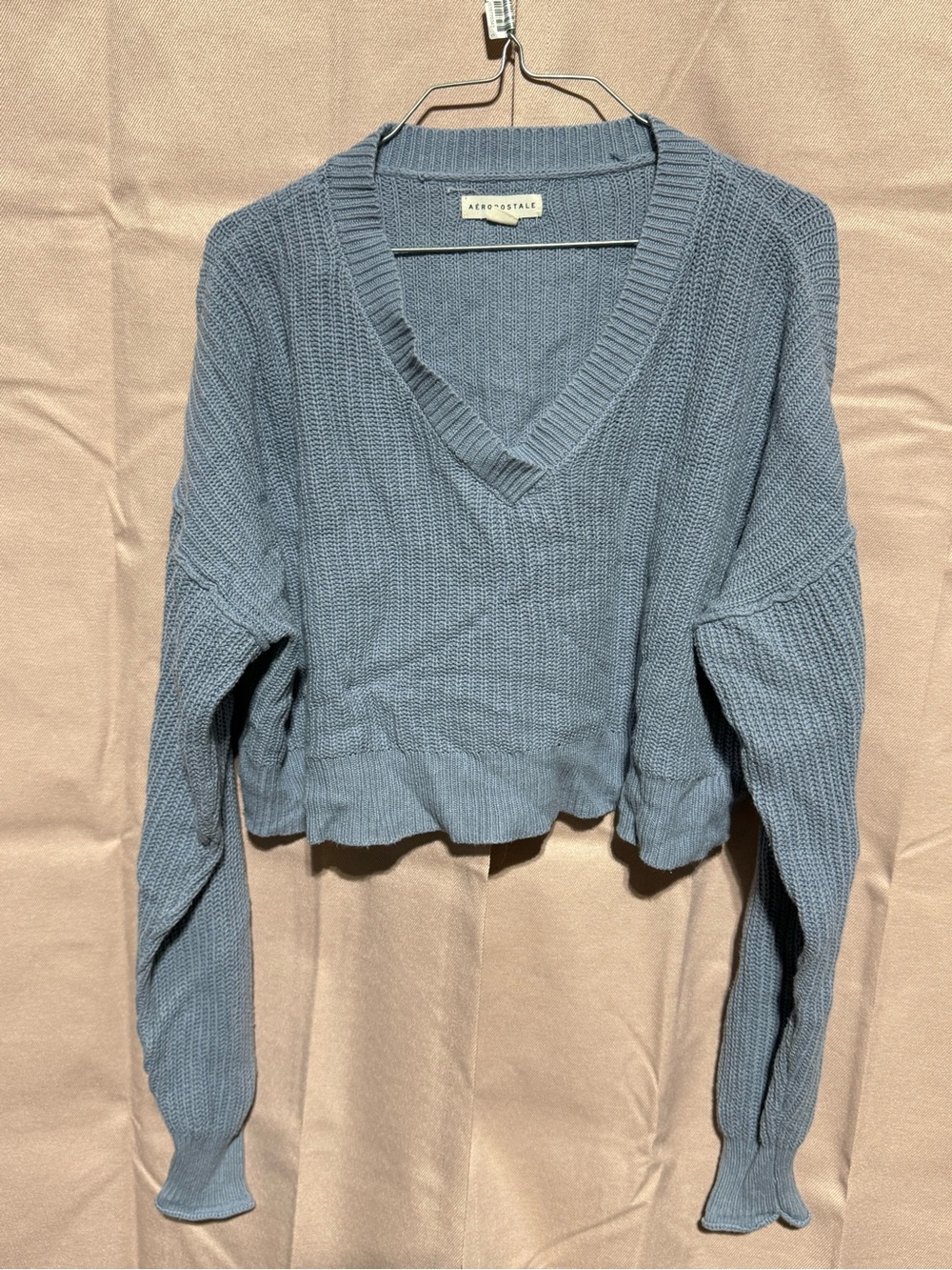 Aeropostale Dusty Blue V-Neck Cropped Knit Sweater M
